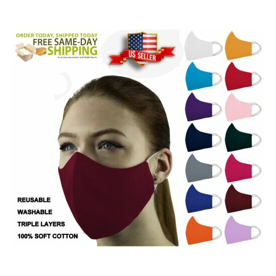 3 Face Masks Set In 3 sizes Triple Layers 100% Cotton Washable Reusable W/Pocket image {36}
