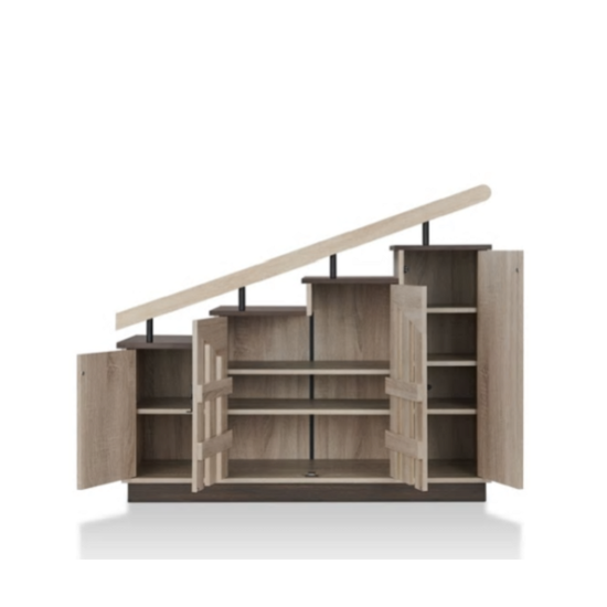 Furniture of America Rustic Storage Shoe Cabinet Natural Oak Finish Shelf Door  image {3}