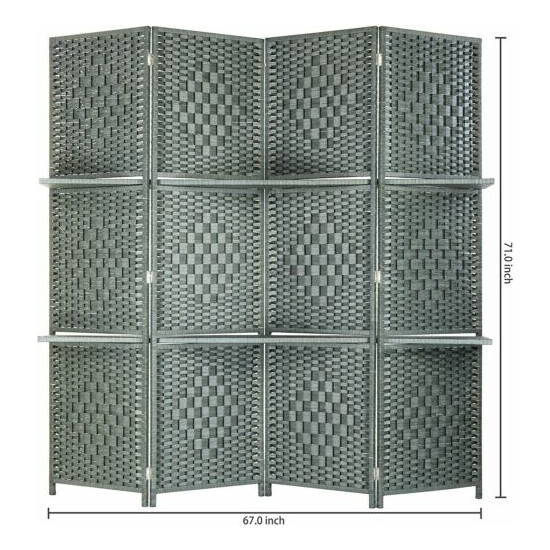 MyGift 6-Foot Gray Bamboo Woven 4-Panel Room Divider with 2 Shelves image {4}