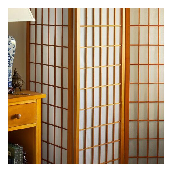 ORIENTAL FURNITURE 6 ft. Tall Window Pane Shoji Screen 3 Panels-Black/Honey image {4}