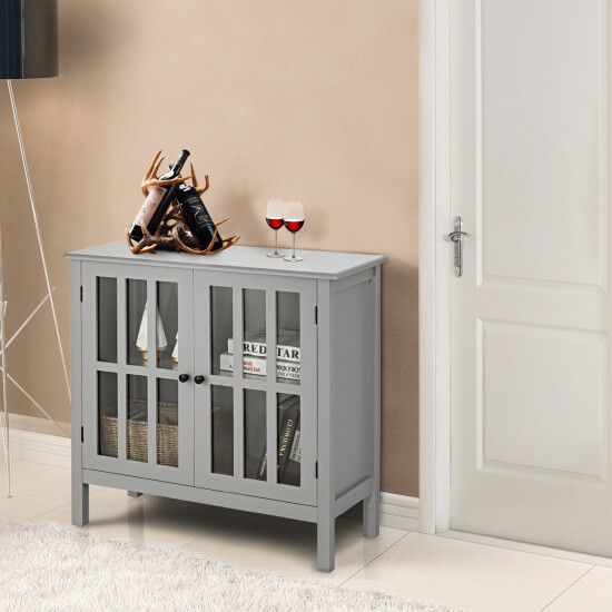 Costway Storage Buffet Cabinet Gray Glass Door Sideboard Console Table Server image {2}