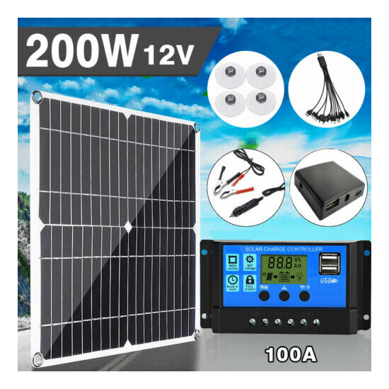 200W Solar Panel Kit 100A 12V Battery Charger w/ Controller+40 in 1 Survival Kit image {2}