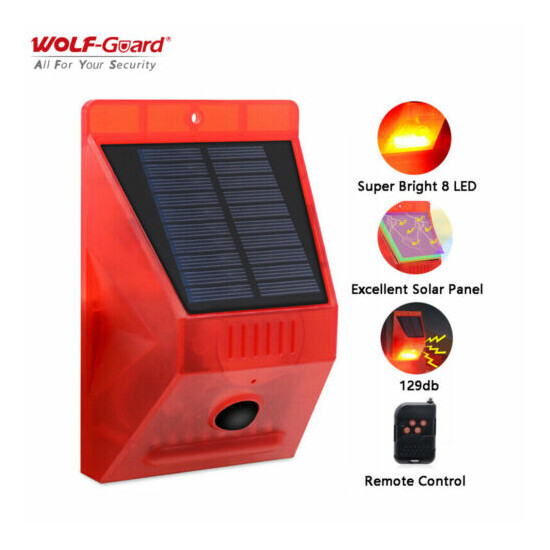 Wolf-Guard 2 In 1 Solar Alarm PIR Detector 129dB 8 LEDs Outdoor Waterproof Siren image {1}