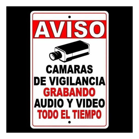 CCTV Warning Security Audio Video Surveillance Camera 8" x 12" Sign Spanish SS02 image {1}