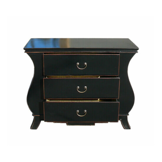 Chinese Black Lacquer Curve Legs 3 Drawers Dresser Cabinet cs1152 image {4}