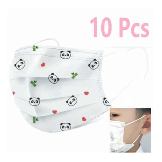 10 Pcs Kids Cute Cartoon Face Mask Cover Mouth & Nose W/ Filter (Cartoon Panda) image {1}