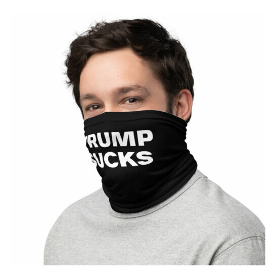 Trump Sucks Neck Gaiter Anti Trump Mask PPE Black and White Simple Minimal image {3}