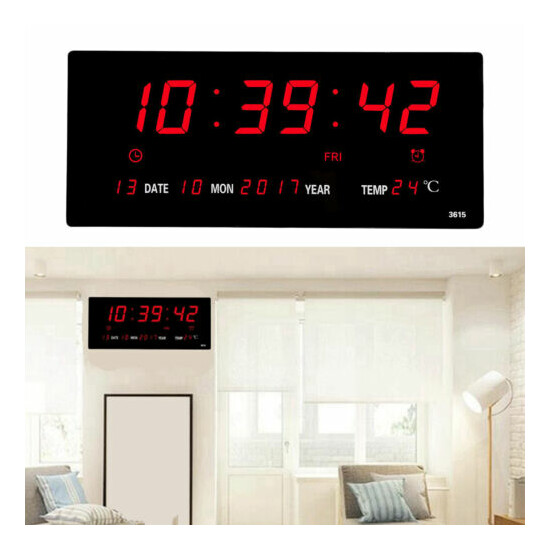 Digital LED Wall Desk Alarm Clock W/ Calendar Temperature Humidity 12/24H image {7}