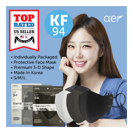 AER KF94 Premium BLACK GRAY WHITE Face Protective Mask Small Medium Large image {1}
