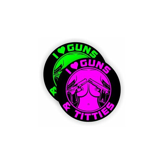 Hard Hat Stickers - GUNS and TITTIES Funny Sexy Motorcycle Welding Helmet Decals image {1}