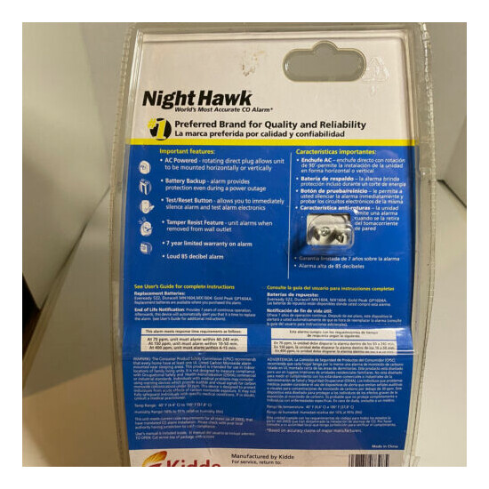 KIDDE Night Hawk Carbon Monoxide Alarm Model KN-COB-DP-LS 900-0235 (NEW) image {3}