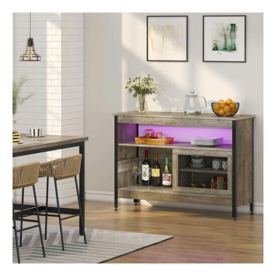 Cupboard LED Storage Sideboard Wooden Cabinet Console Serve Table With Wine Rack image {8}