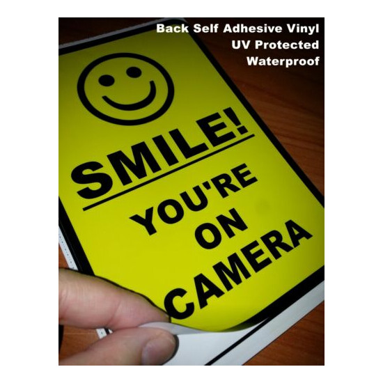2 Home Business SMILE YOU'RE ON CAMERA Window Door Warning Vinyl Sticker Decal image {2}