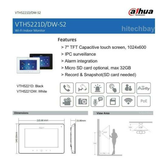 Dahua Doorbell VTH5221DW-S2 IP Villa wifi Monitor VTO3211D-P2-S2 Video Intercom image {8}
