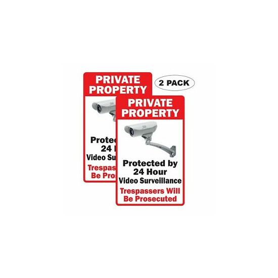 2x Private Property 24 Hour Surveillance 6 mil Indoor Outdoor Vinyl Decals image {1}