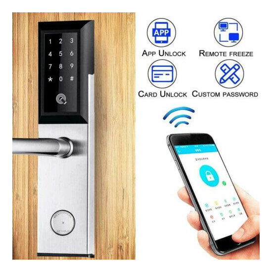 Digital WiFi bluetooth Remote Smart Code Door Lock Phone App Key Password Card image {1}