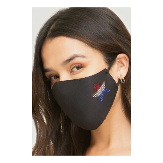 Washable Breathable Fashion Face Mask w/ Adjustable Straps and Rhinestone Design image {10}