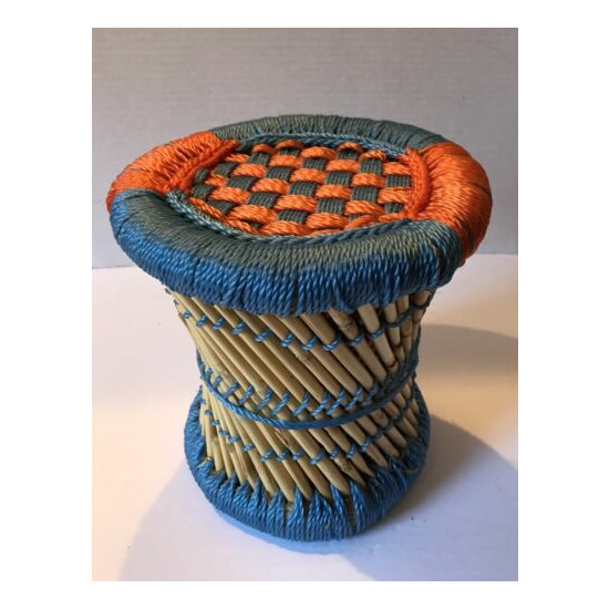 Two Handmade Cane Bamboo Muddah Indoor Outdoor Woven Top Stools -10" and 8"  image {6}