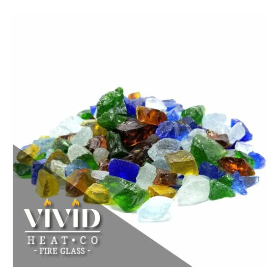 VIVID SEA GLASS Large Fireplace Fire Pit Glass Crystals Blue Green Clear Amber image {2}
