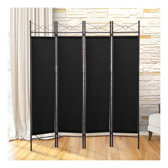 4-Panel Steel Room Divider Screen Privacy Screen Fabric Folding Partition Black image {1}