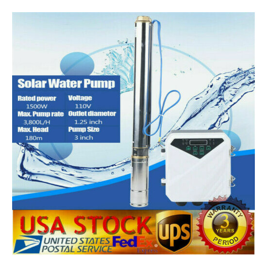 3" DC Screw Solar Water Pump 110V 1500W Submersible Well Garden Irrigation Kit image {1}