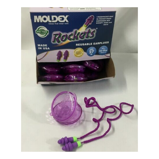 50- Rockets 6420 Reusable Ear Plugs 27dB Purple Cloth Corded or Cordless Moldex  Thumb {1}