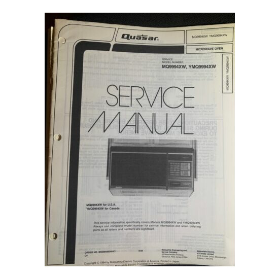 Quasar MQ9994XW YMQ9994XW Microwave Oven Owners Service Manual image {1}