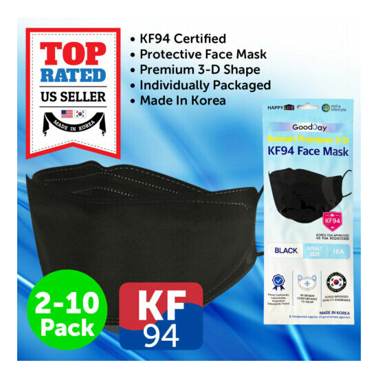 2/3/5/10 Pack KF94 BLACK Face Mask Individual Packed Safety Protective Adult image {1}