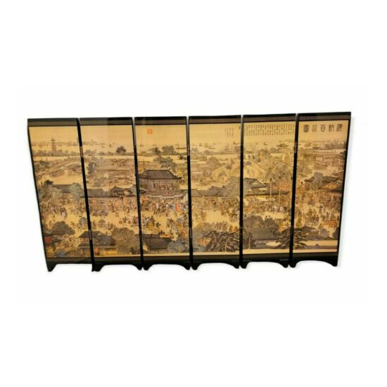 MINI Oriental 6-Panel Folding Screen Printed Decorative Divider Tabletop MINI!!! image {1}