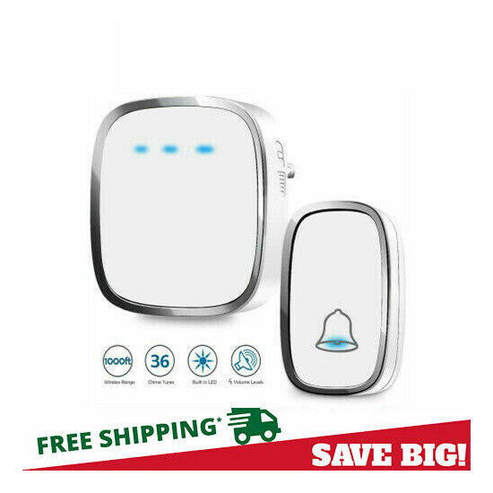 Wireless Doorbell, Waterproof Plugin Chime Ring Receiver Adjustable Volume image {1}