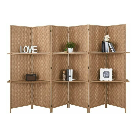 4 6-Panel Room Divider Privacy Screen with Display Shelves Folding Partition New image {1}