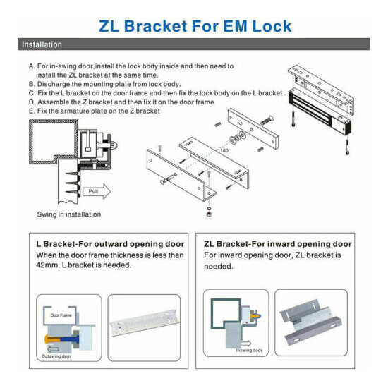 Electromagnetic Door Lock 600lb 280kg Holding Force ZL Bracket Swing Frame Mount image {2}