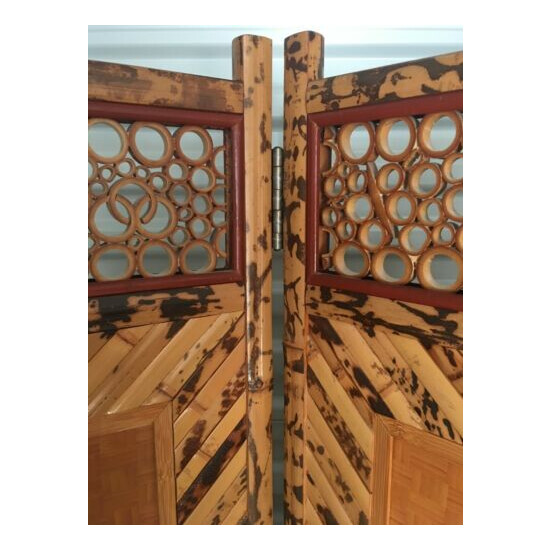 VINTAGE TIGER BAMBOO SCREEN PRIVACY ROOM DIVIDER RATTAN CHINESE LANDSCAPE TIKI image {2}
