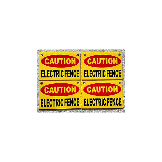 4 CAUTION ELECTRIC FENCE Plastic Coroplast Signs 8"X12" w/Grommets FREE SHIP y image {1}