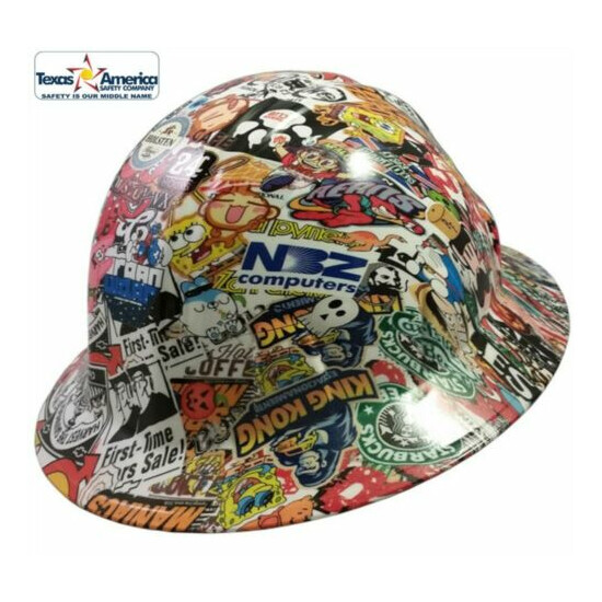 Sticker Bomb 4 Hydro Dipped Full Brim Hard Hat with Ratchet Suspension Thumb {1}