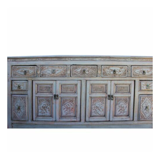 Chinese Distressed Gray Floral Motif Sideboard Console Table Cabinet cs5774 image {4}