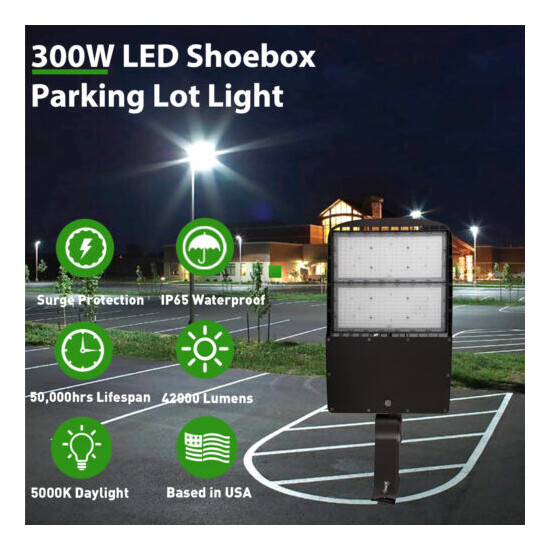 300W LED Shoebox Lights Dusk to Dawn Photocell Included with Direct Arms Mount image {2}