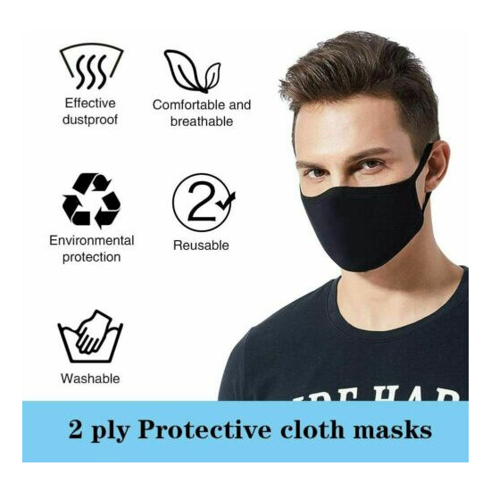 5 Pack Soft Cotton Double Layer Unisex Adult BLACK Face Mask Reusable Washable image {4}