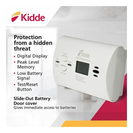9PC Kidde Carbon Monoxide Detector Battery Backup, Digital Display & LED Lights image {1}