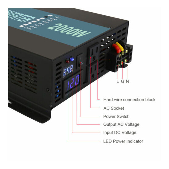 Solar Inverter 2000W 12/24/48V DC to 110/220V AC Pure Sine Wave Power Inverter image {3}
