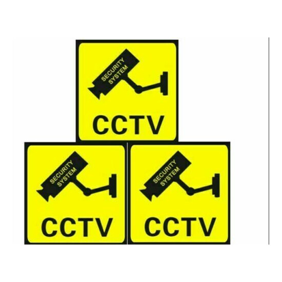 3Pcs Home CCTV Surveillance Yellow Security Camera Sticker Warning Decal Signs image {1}