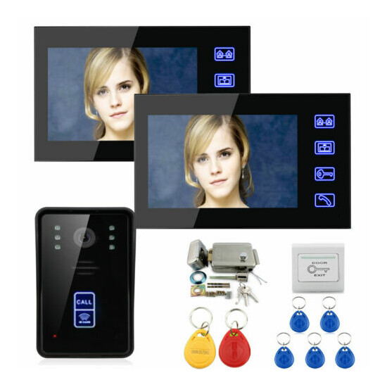 7"LCD Wired Video Door Phone Doorbell Intercom System 2 Monitors +Electric Lock image {1}