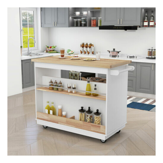 Kitchen Cart Rolling Mobile Kitchen Island Solid Wood Top Tableware Cabine image {2}