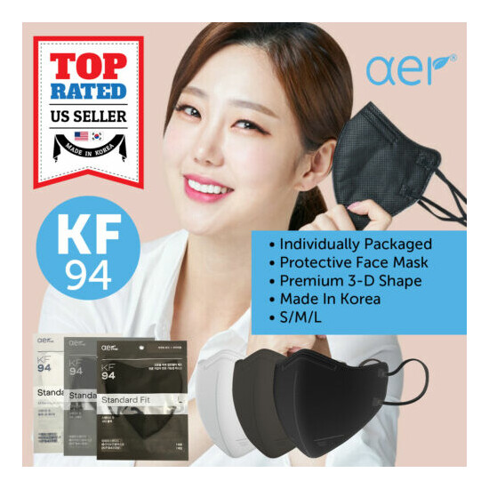 AER KF94 BLACK GRAY WHITE Face Protective Safety Mask Small Medium Large image {1}