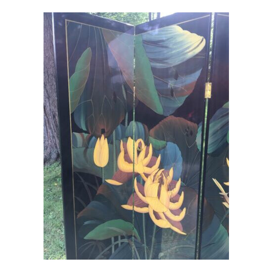 Lovely Hand Painted Japanese Room Divider/ Screen Lotus Bird image {2}