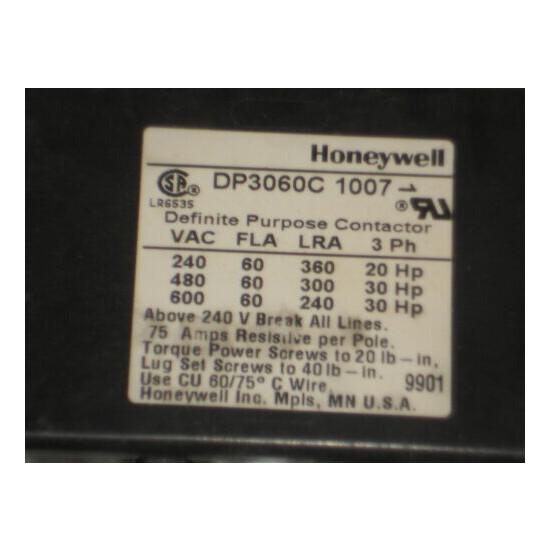 Honeywell 3 Pole Definite Purpose Contactor DP3060C1007 New In Box image {6}