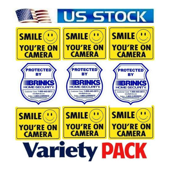 BRINKS HOME SECURITY ALARM STICKERS DECALS SIGNS+SMILE CAMERA WARNING  image {1}