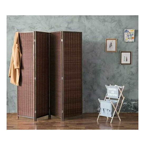 Freestanding Brown Woven Bamboo 4 Panel Hinged Privacy Screen Room Divider image {1}