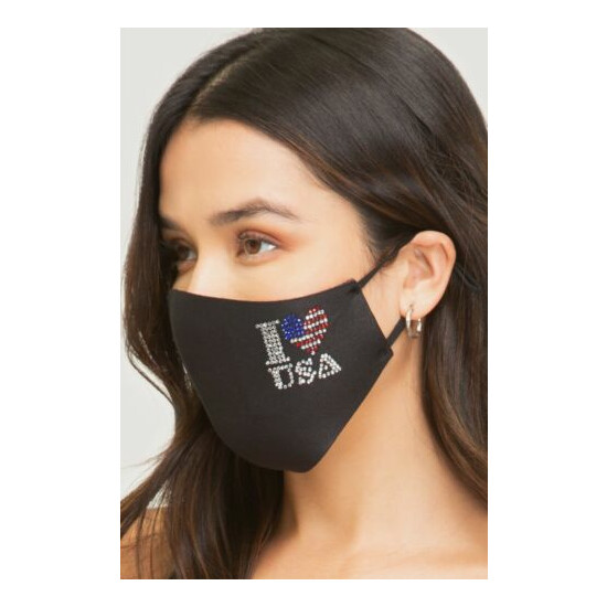 Washable Breathable Fashion Face Mask w/ Adjustable Straps and Rhinestone Design image {6}
