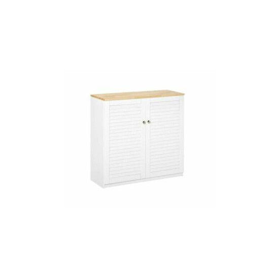 White Storage Cabinet Kitchen Sideboard with Louvered Doors image {1}